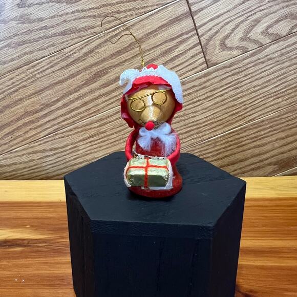 Vintage Christmas Ornament Wooden Mouse Mrs. Claus Handmade MCM - Picture 9 of 9
